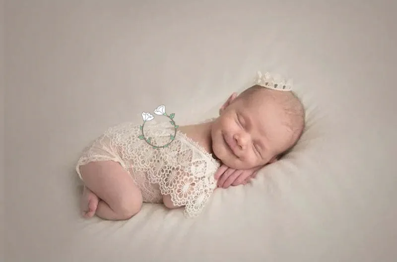 Newborn Baby Photography Props Costume, Lace Romper With Headband, Reborn Baby Lace Romper Photo Prop