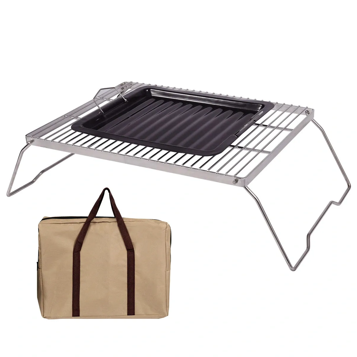 Portable Folding Campfire Grill 304 Stainless Steel Grate with Carrying Bag