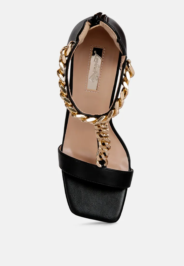 Real Gem T Strap Chain Detail Sandals