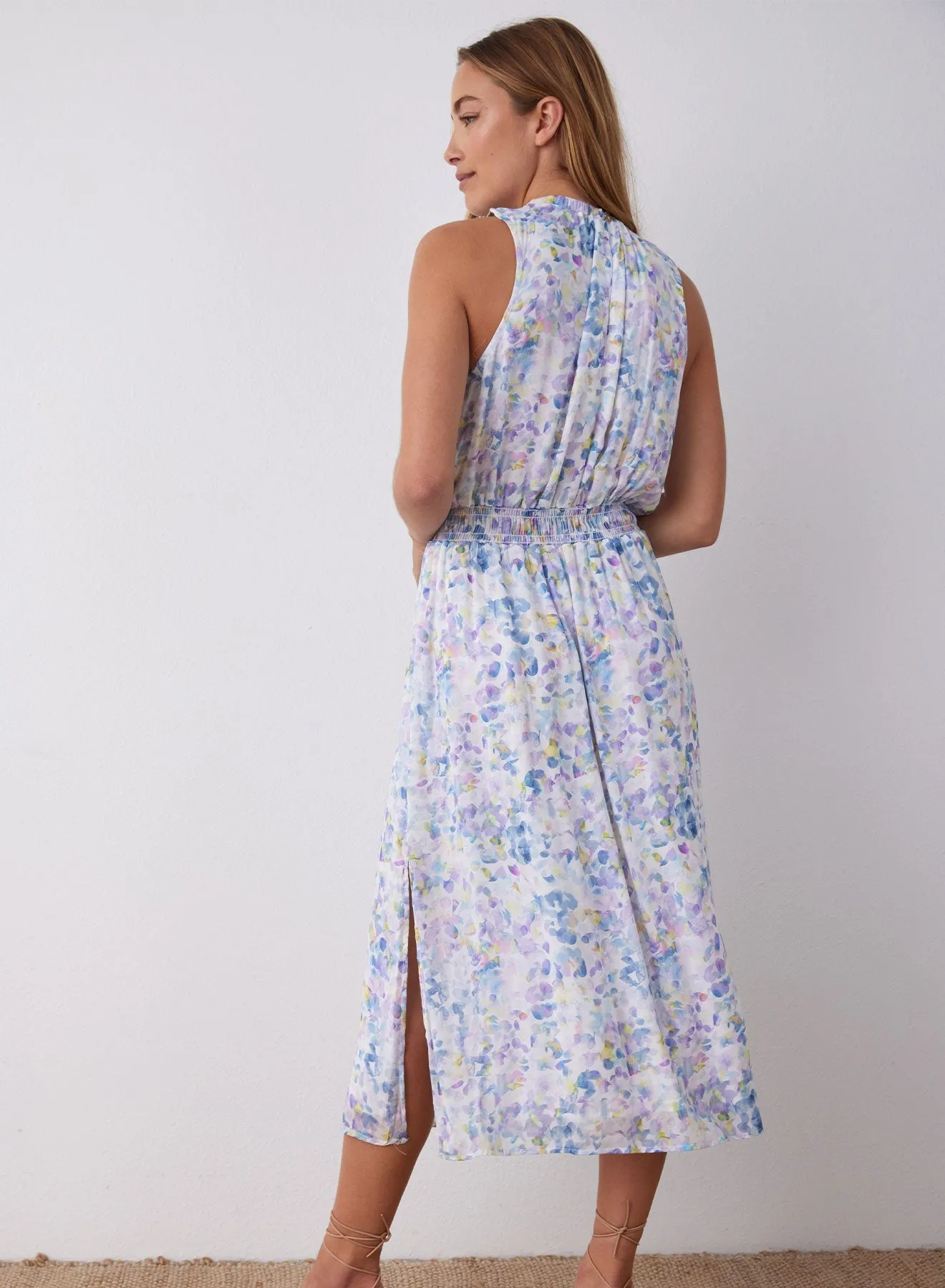 Sleeveless Smocked Waist Midi Dress - Orchid Floral Print