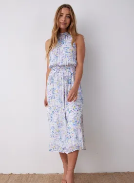 Sleeveless Smocked Waist Midi Dress - Orchid Floral Print