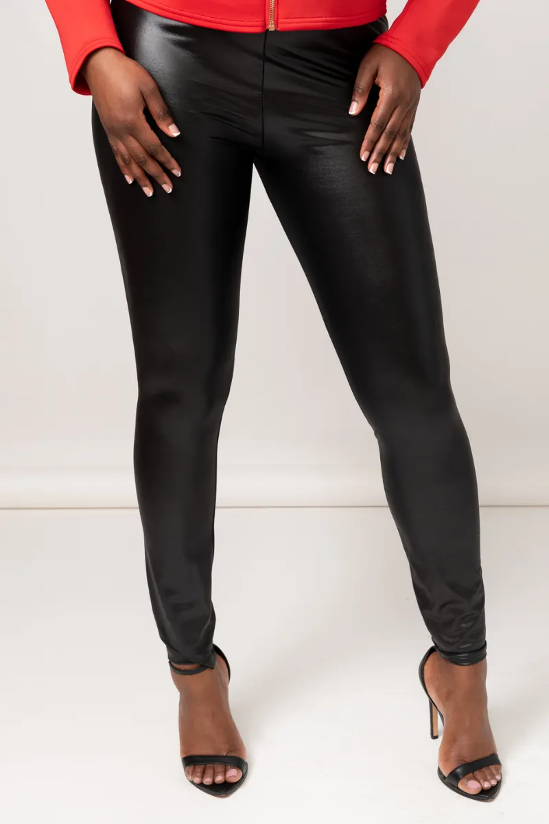 TONI GLOSSY FINISH LEGGINGS - BLACK