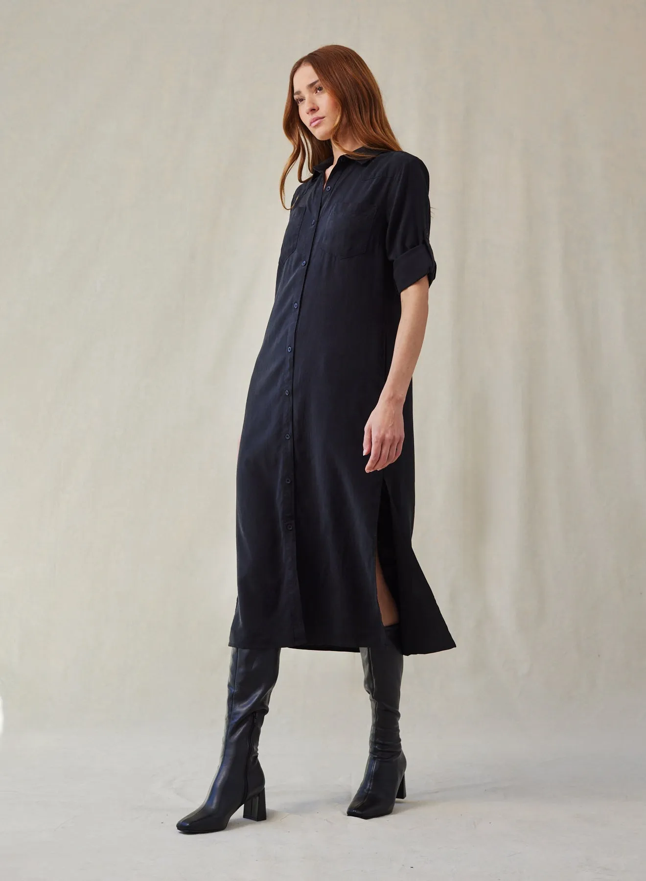 Western Yoke Duster Dress - Vintage Black