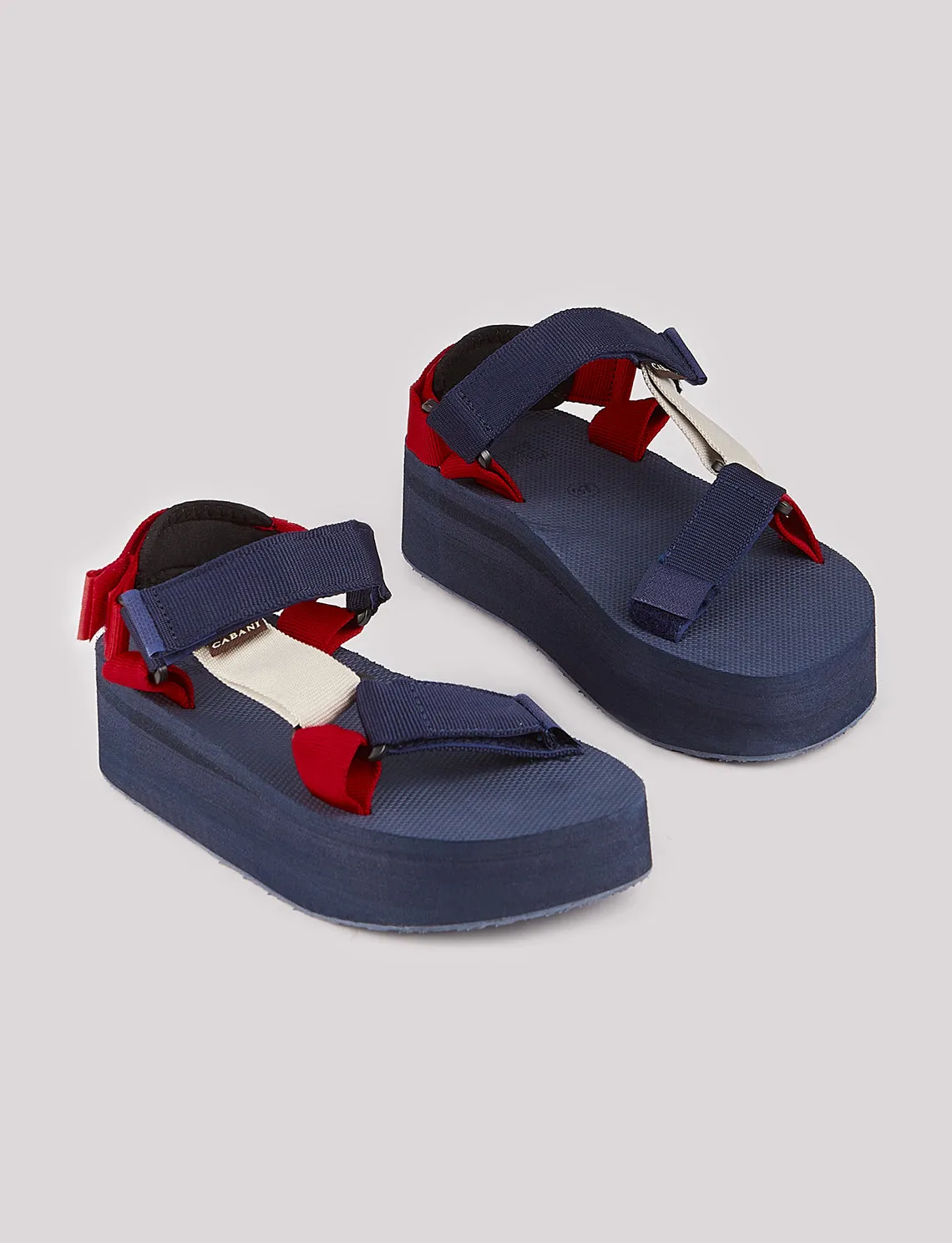 Women Navy Blue Hook and Loop Wedge Sandals