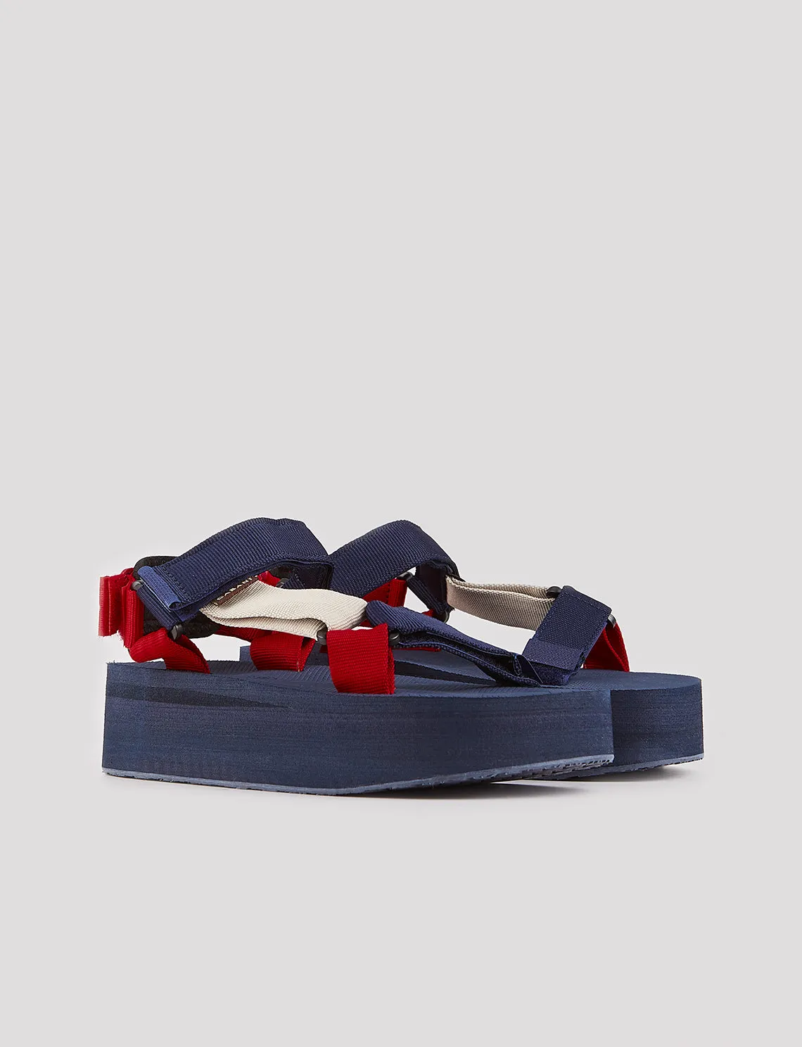 Women Navy Blue Hook and Loop Wedge Sandals