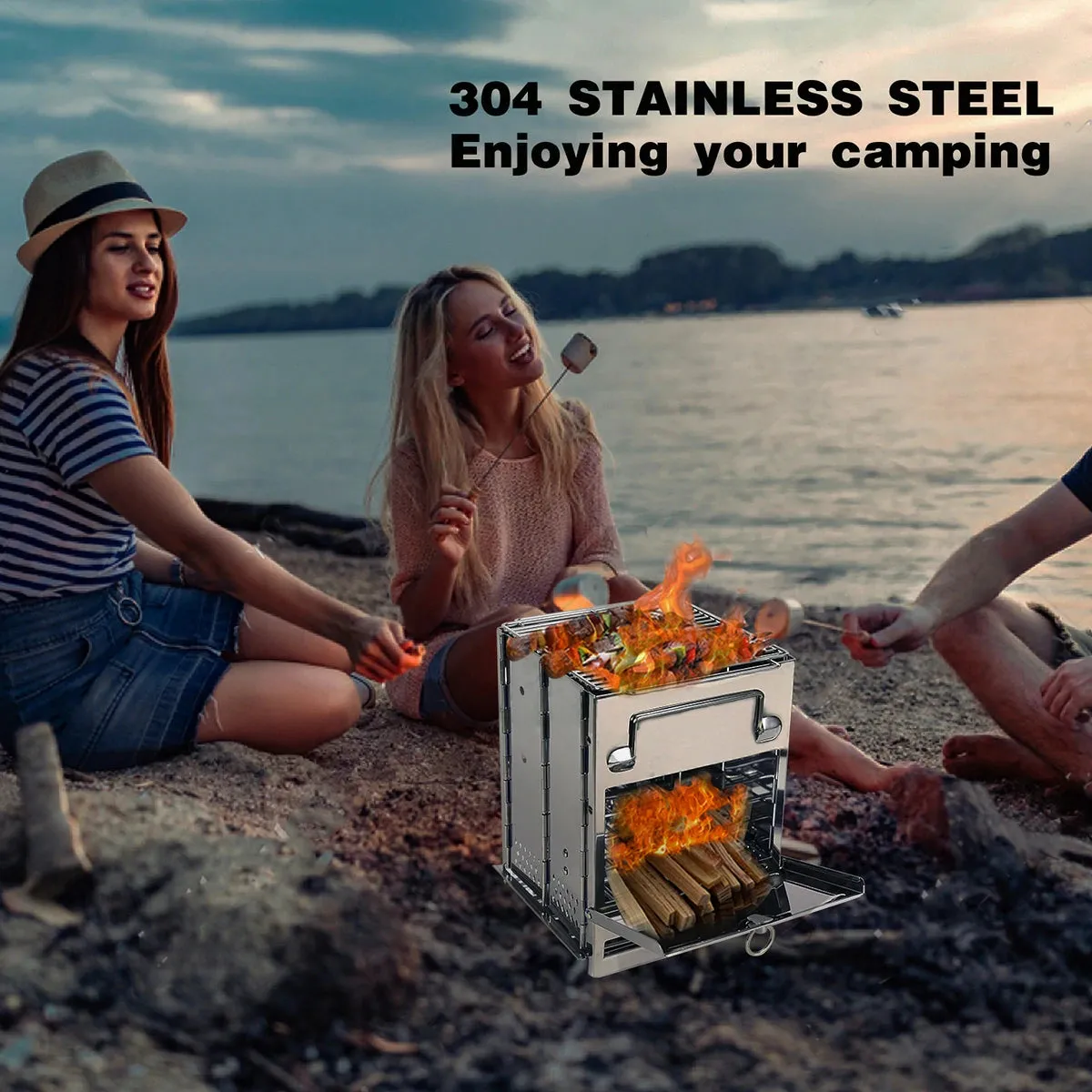 Wood Burning Camping Stove Folding with Pot Stand